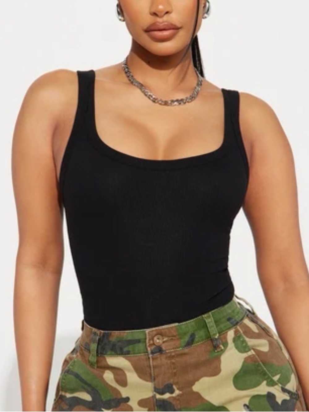 Fashion Nova Black Ribbed Scoop Neck Tank
